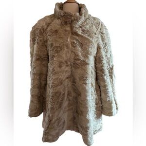 Ronettes Cream & Brown Vintage Faux Fur Coat w/High neckline &  front zip
